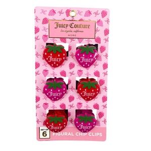 Juicy Couture Strawberry Chip Clips Set of 6 Pink Red Kitchen Clips NWT Cute